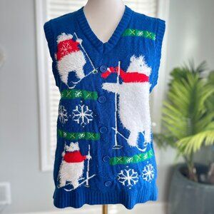 Unisex Ugly Christmas Holiday Vest- Featuring Polar Bears and Snowflakes Sz M